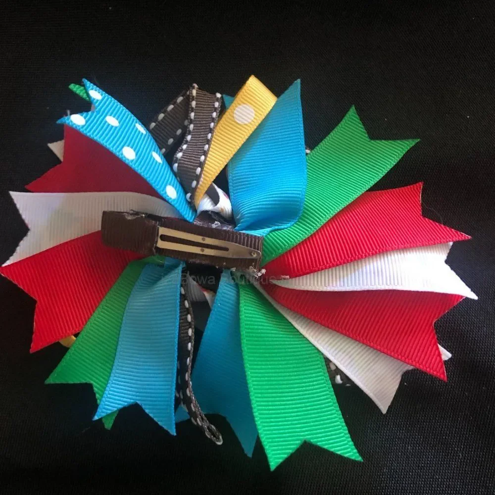 Brown & Yellow Holiday Train Boutique Deluxe Bow  5B2547  HANDCRAFTED  NWT
